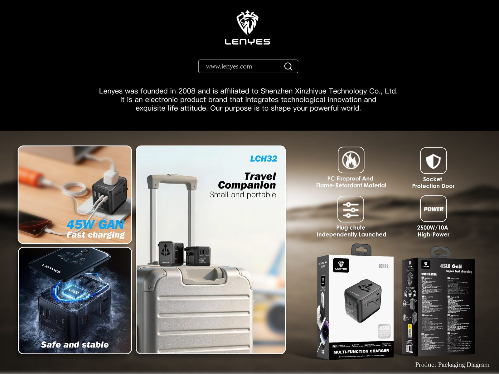 Adaptador de Viaje Universal Lenyes LCH32 GaN 45W vista 4