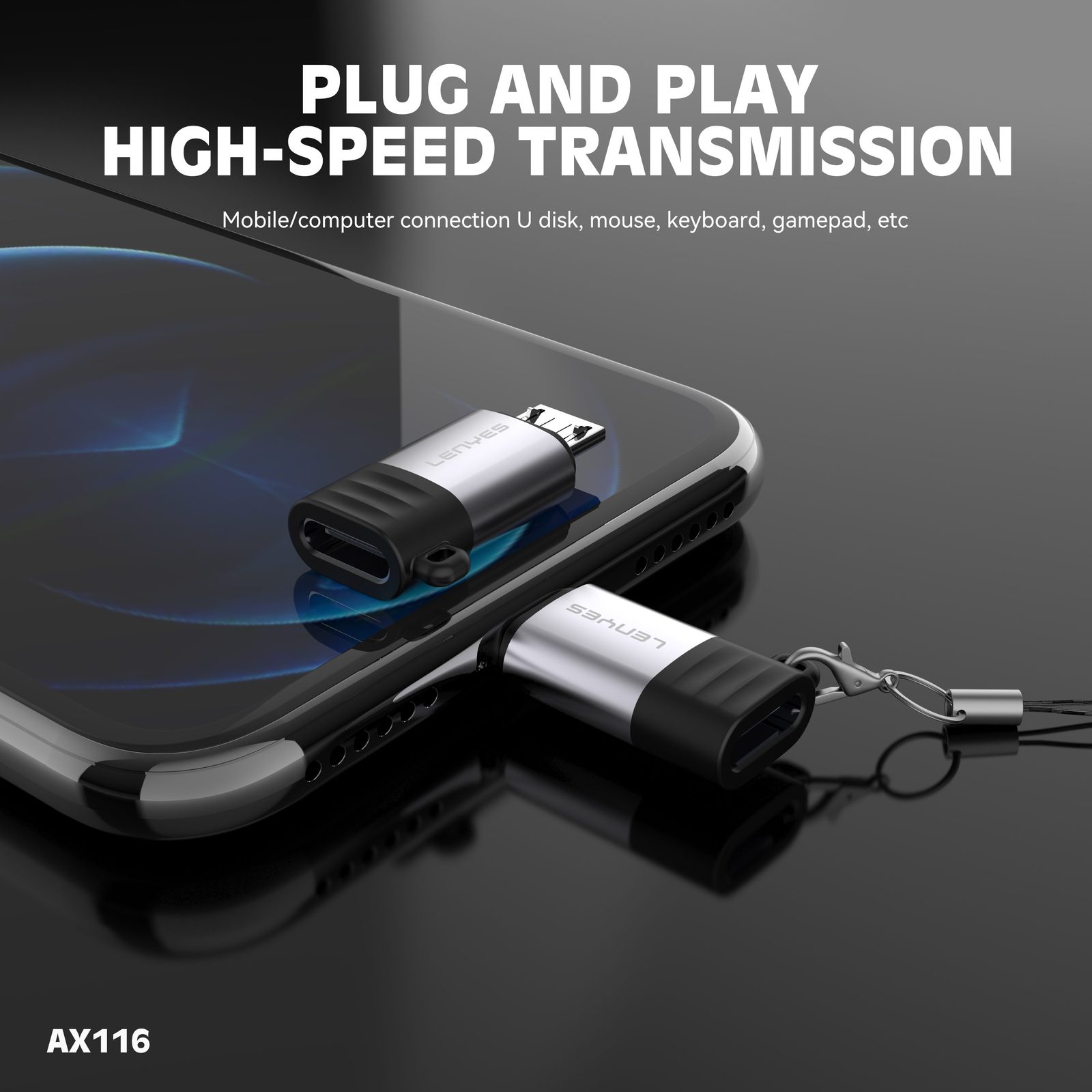 Adaptador Lenyes AX116 Tipo-C a Micro USB/V8 vista 6