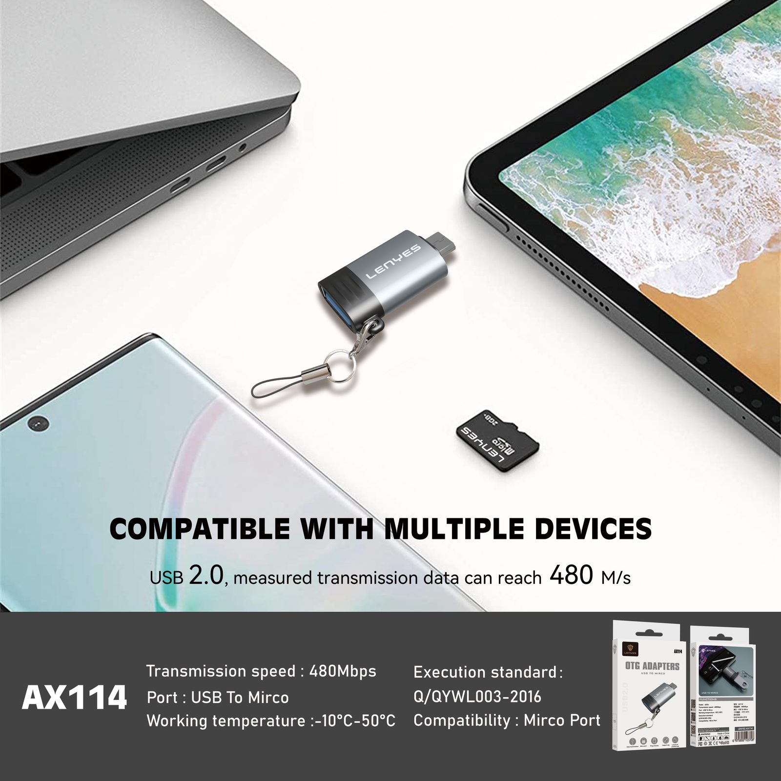 Adaptador OTG Lenyes AX114 Micro USB/V8 vista 3