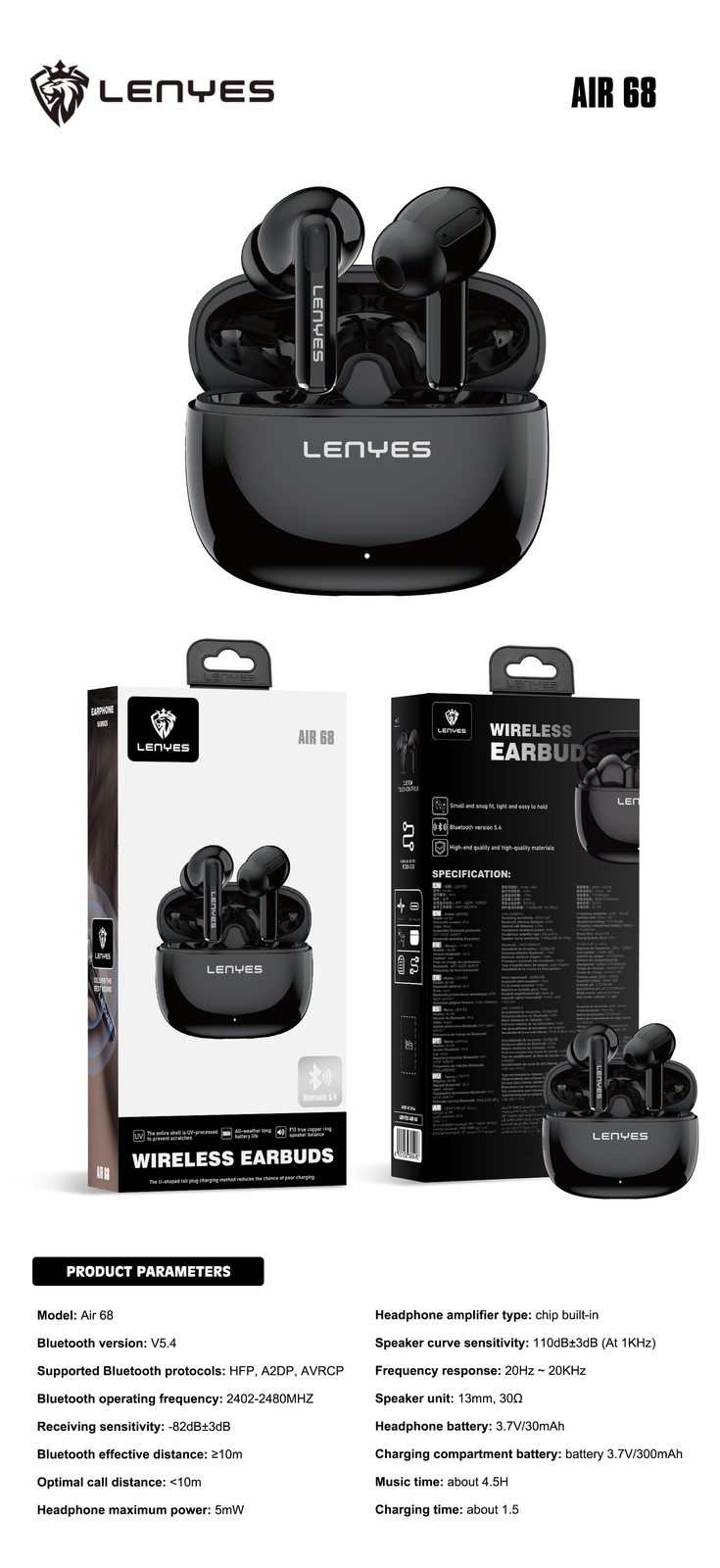 Lenyes AIR 68 TWS Control Táctil Compacto vista 4