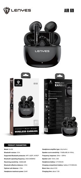 Lenyes AIR 69 TWS con Carga Magnética y Hi-Res Audio