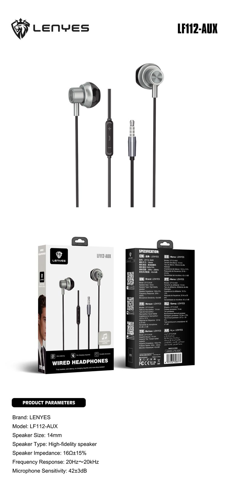 Auriculares Lenyes LF112-AUX In-Ear Hi-Fi 14mm Latencia Cero vista 3