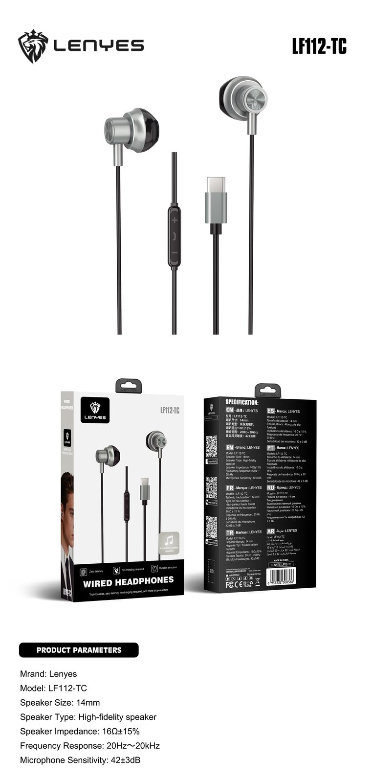 Auriculares Lenyes LF112-AUX In-Ear Hi-Fi 14mm Latencia Cero vista 6