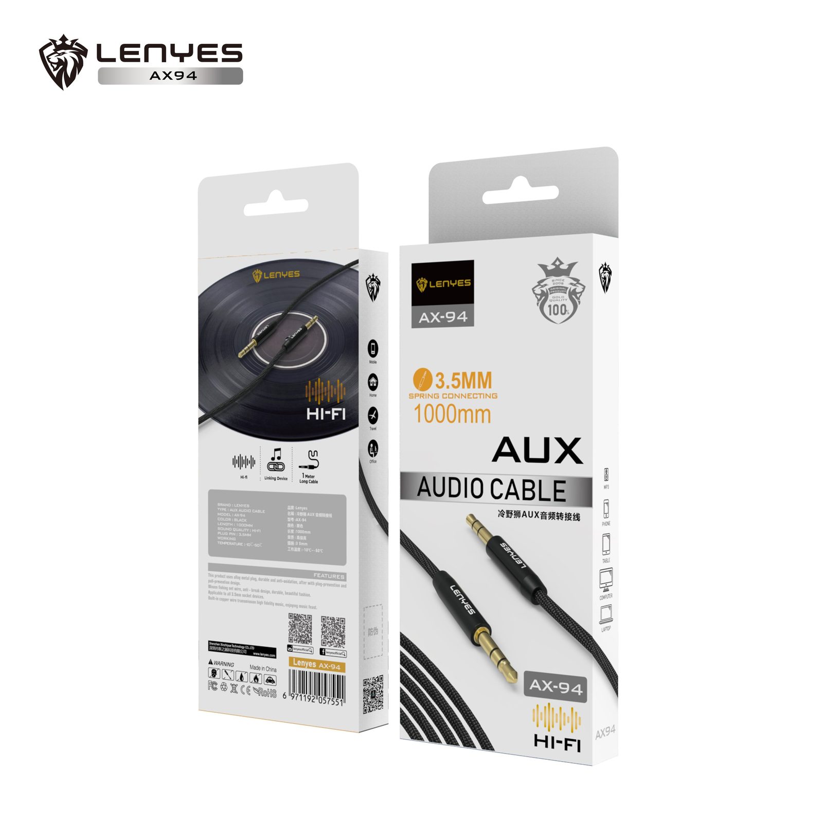 Cable Auxiliar Lenyes AX94 3.5mm Hi-Fi Chapado en Oro vista 3