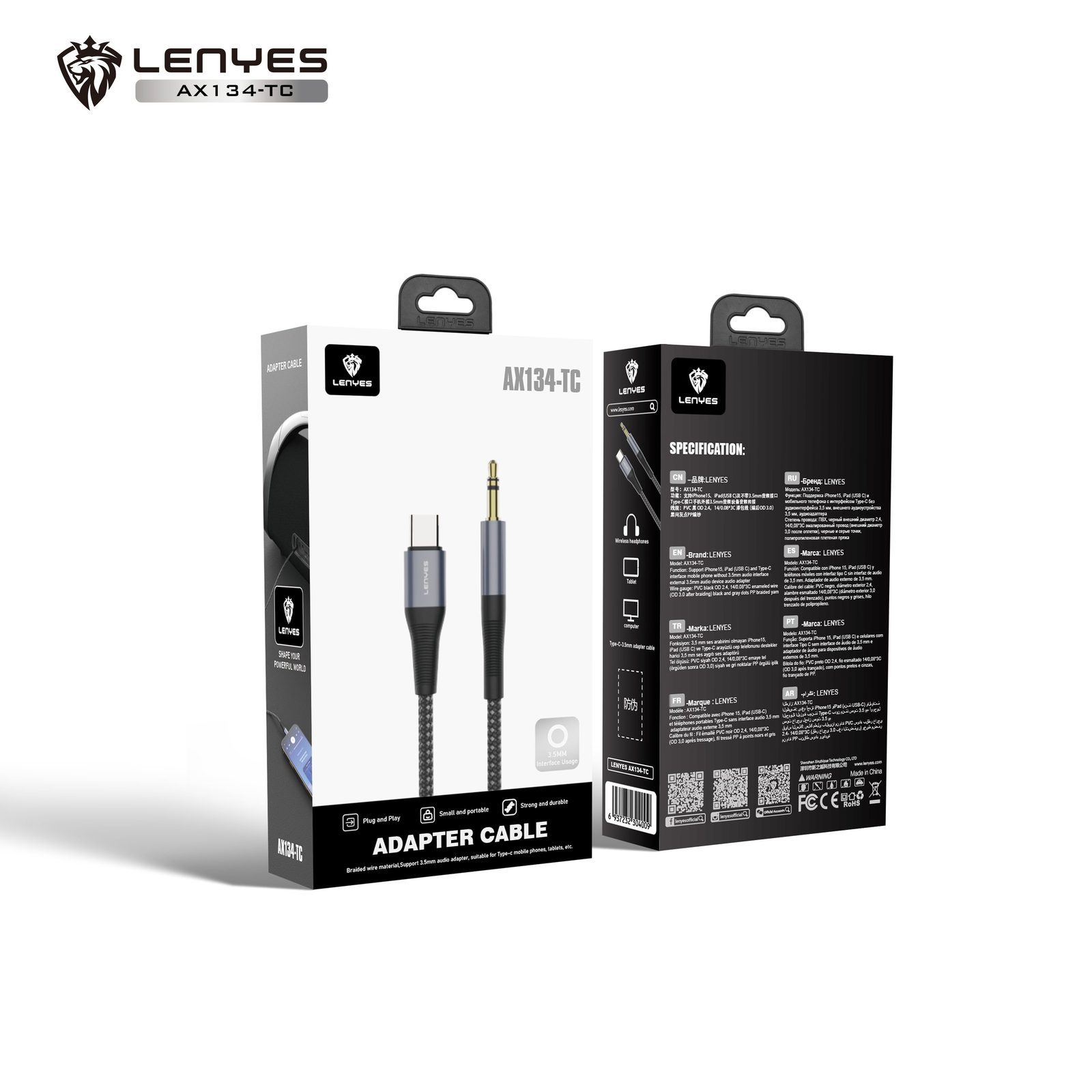 Cable Lenyes AX134 Lightning/Tipo-C a DC3.5mm vista 5
