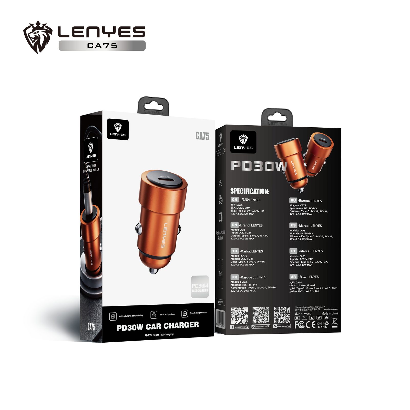 Cargador de Coche Lenyes CA75 PD30W vista 1