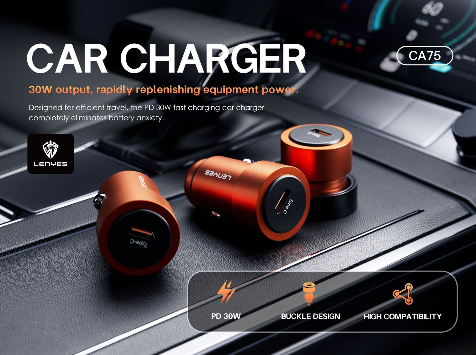 Cargador de Coche Lenyes CA75 PD30W vista 4