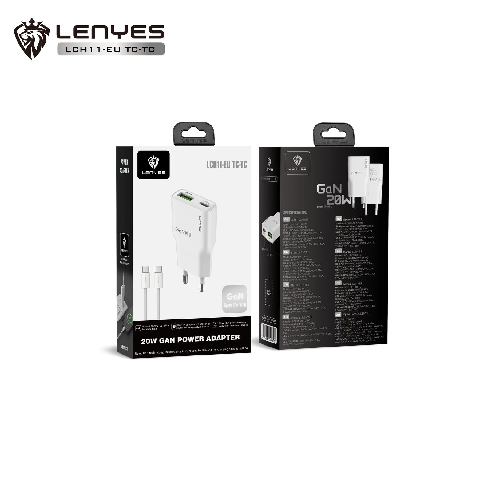 Cargador Lenyes LCH11 Dual 20W USB-C + USB-A vista 5