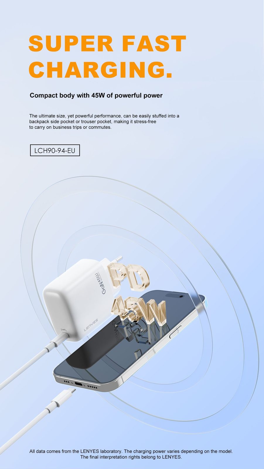 Cargador Lenyes LCH94 45W con Cable vista 5