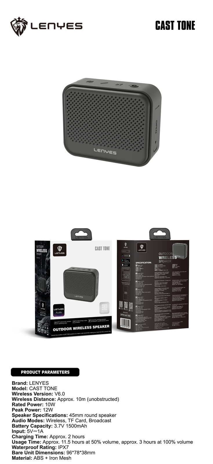 Lenyes CAST TONE Altavoz Portátil Impermeable IP67 vista 3