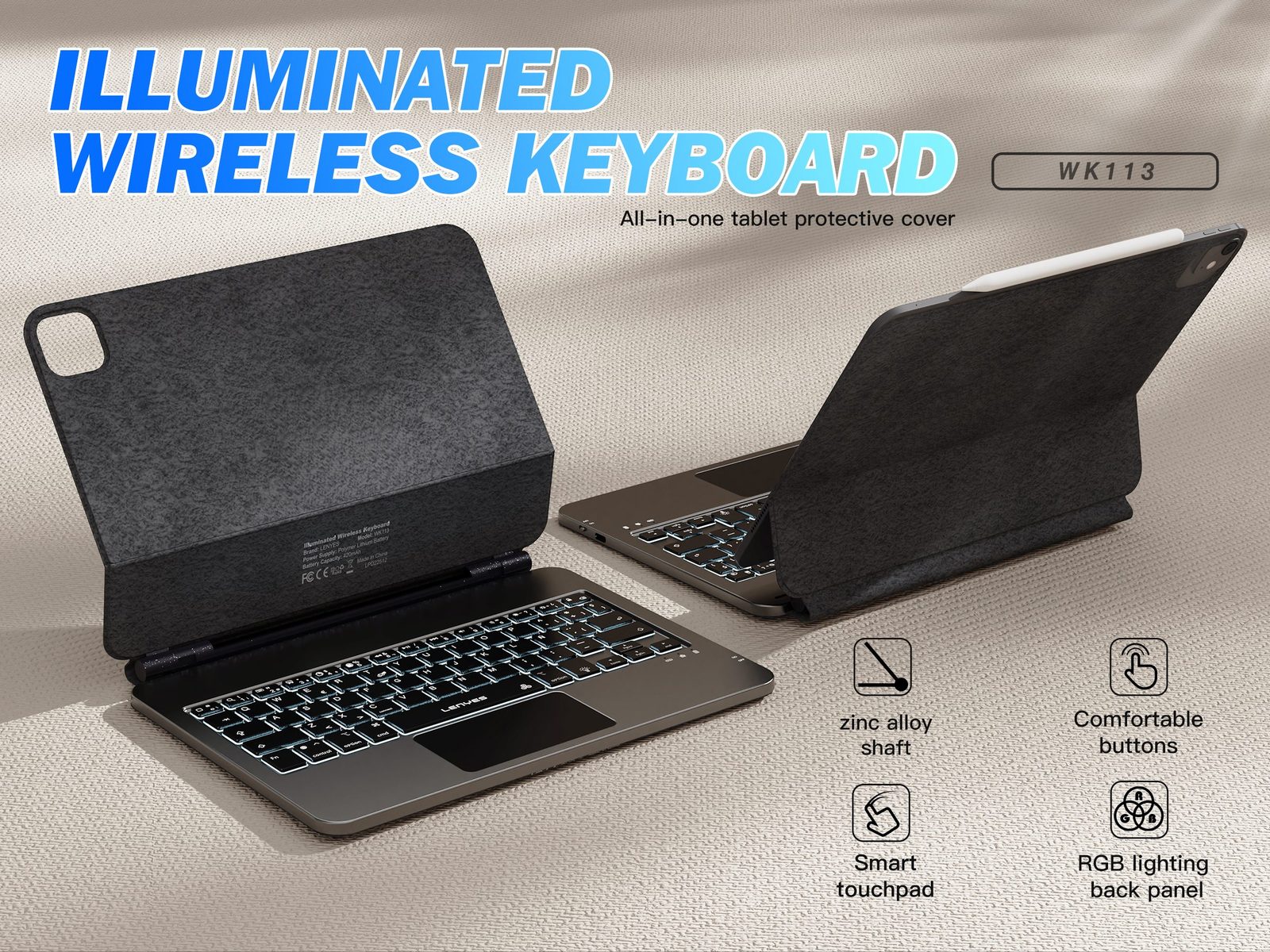 Funda con Teclado Lenyes WK113 para iPad vista 3