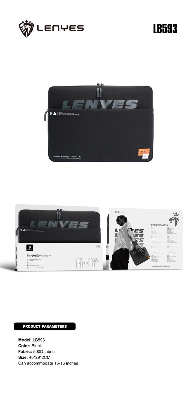 Funda Lenyes LB593 15-16" para Portátil vista 3