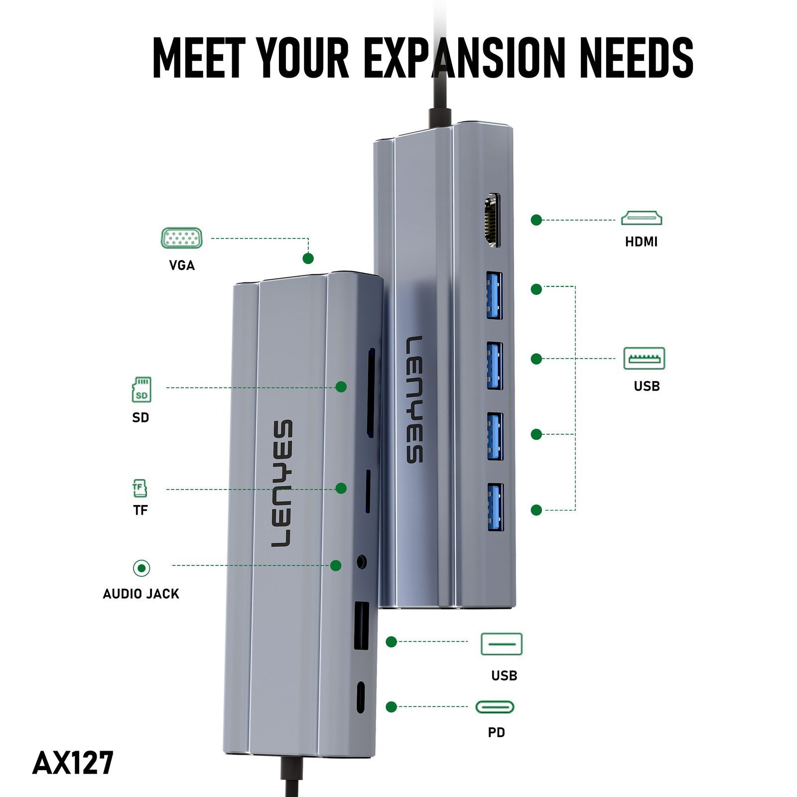 HUB Tipo-C Lenyes AX127 11en1 vista 6