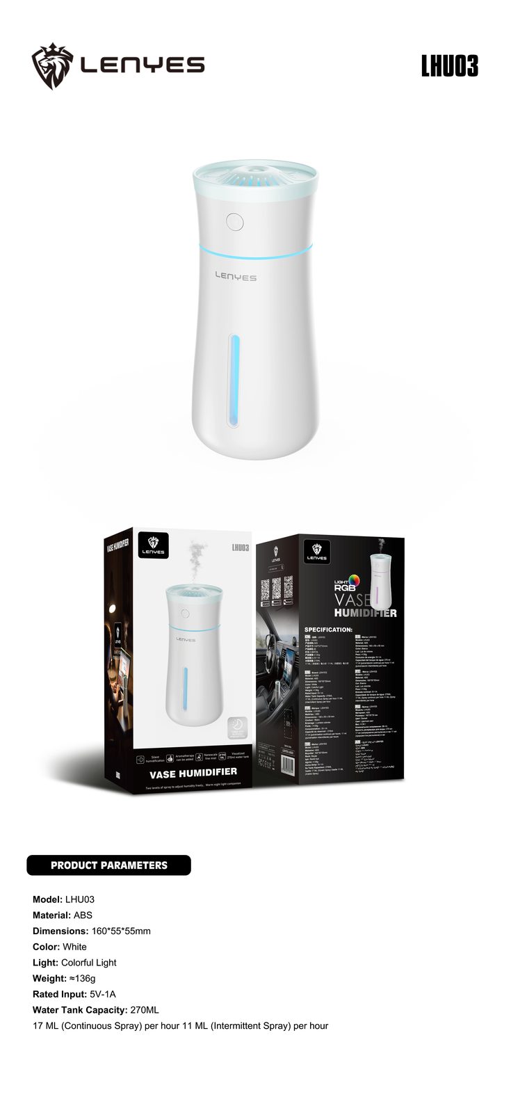 Humidificador Portátil Lenyes LHU03 Vase vista 3
