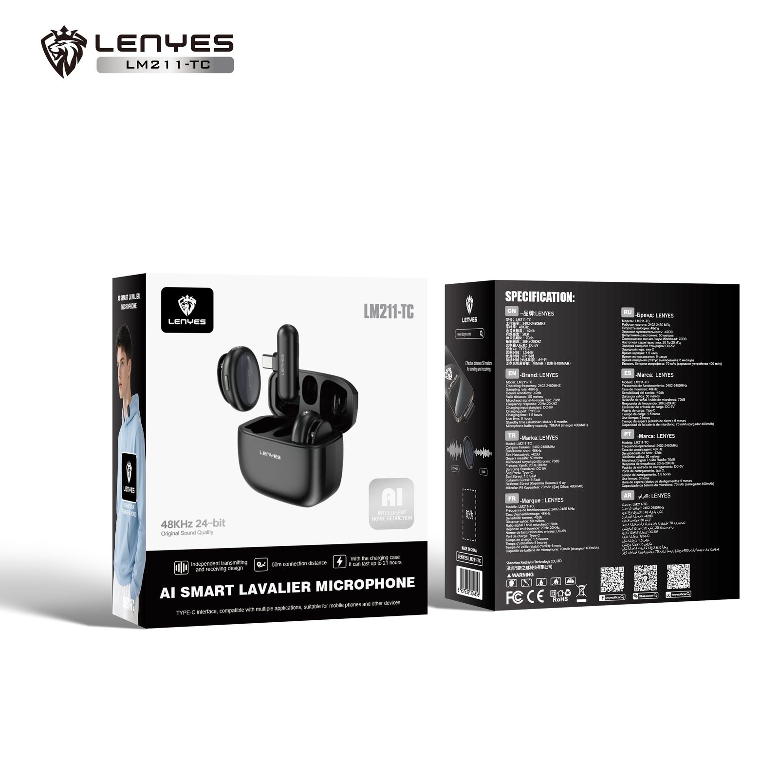 Lenyes LM211 Micrófono Lavalier 48KHz/24bit IA vista 6