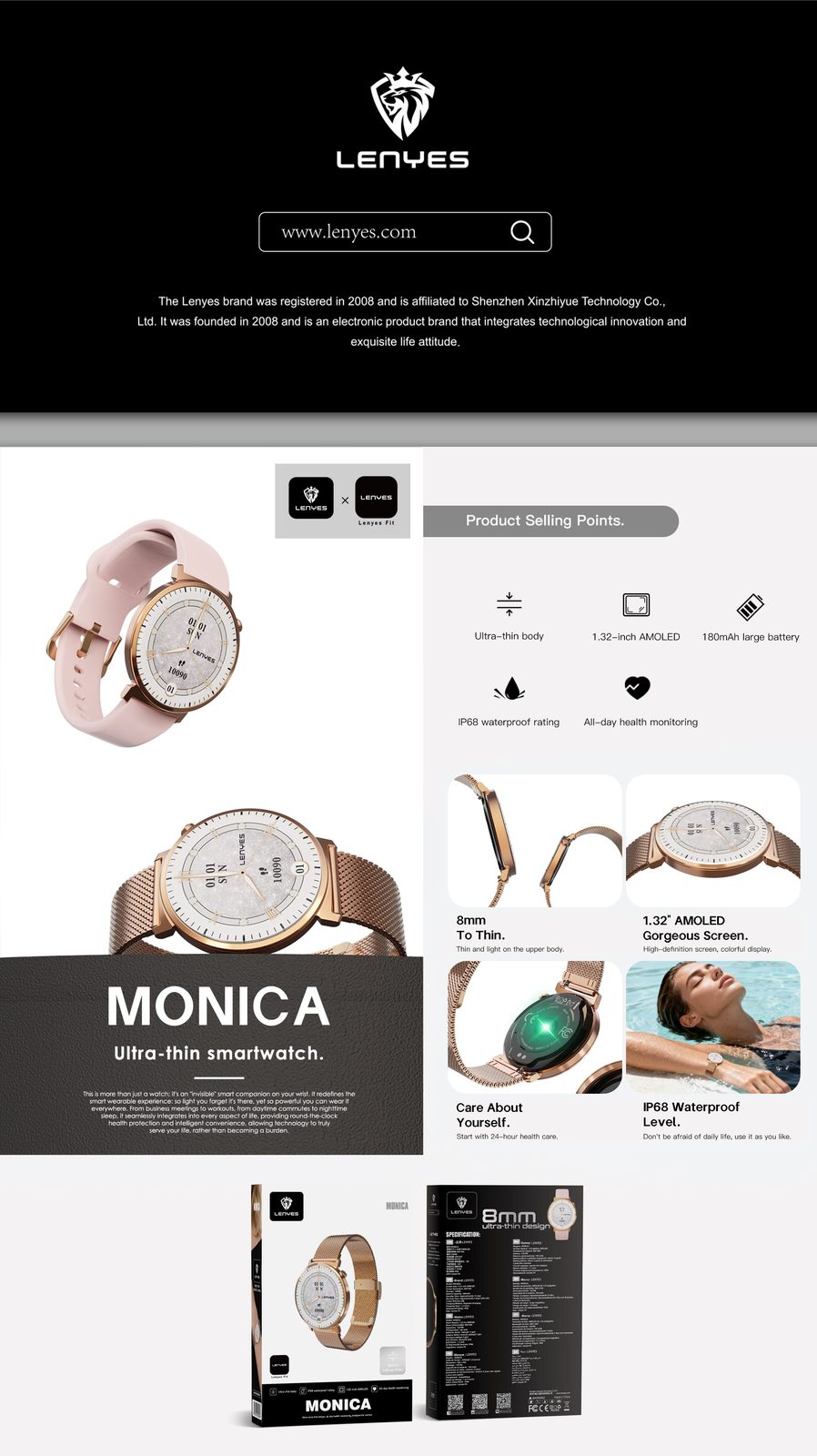 Lenyes MONICA Smartwatch Ultra-Fino AMOLED vista 6