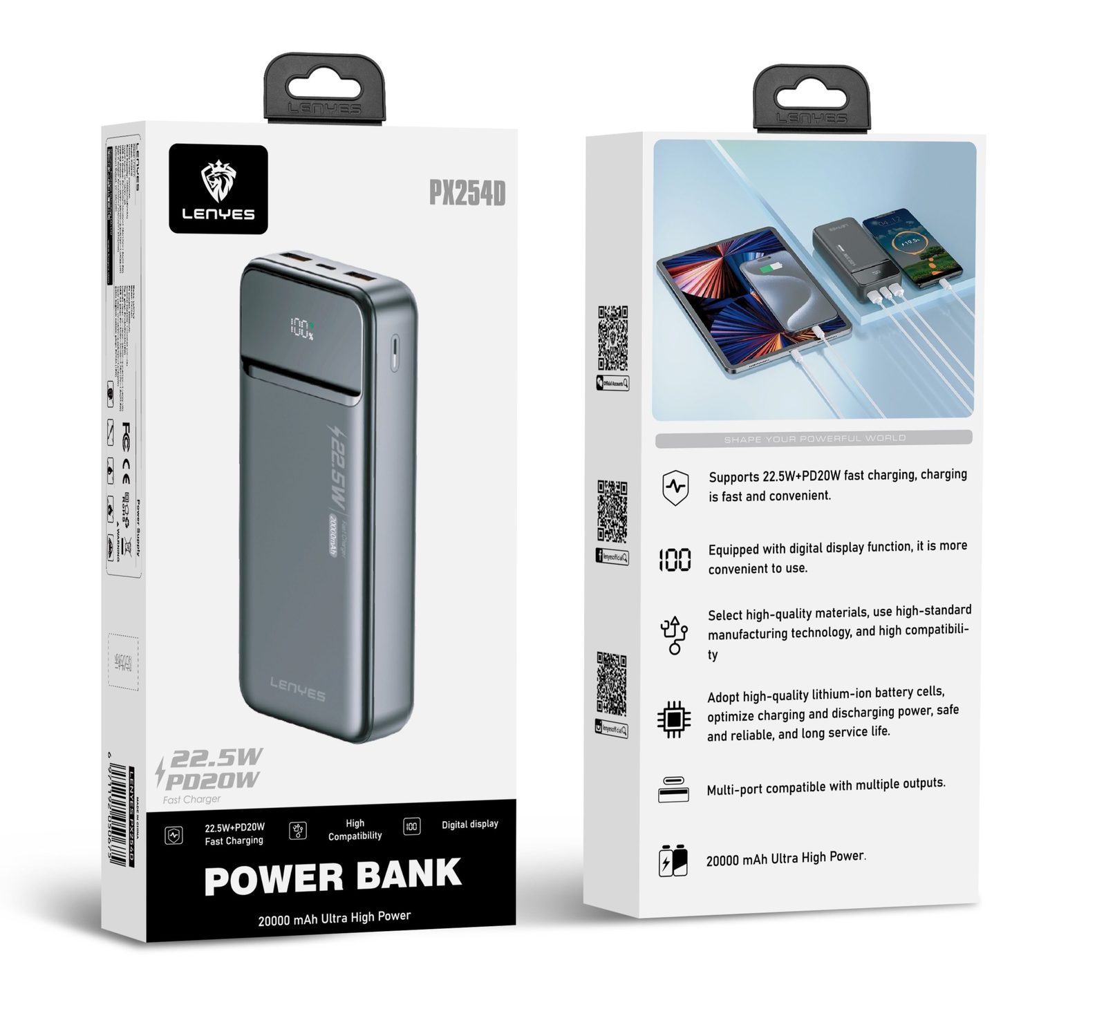 Powerbank Lenyes PX254D 20.000mAh vista 1