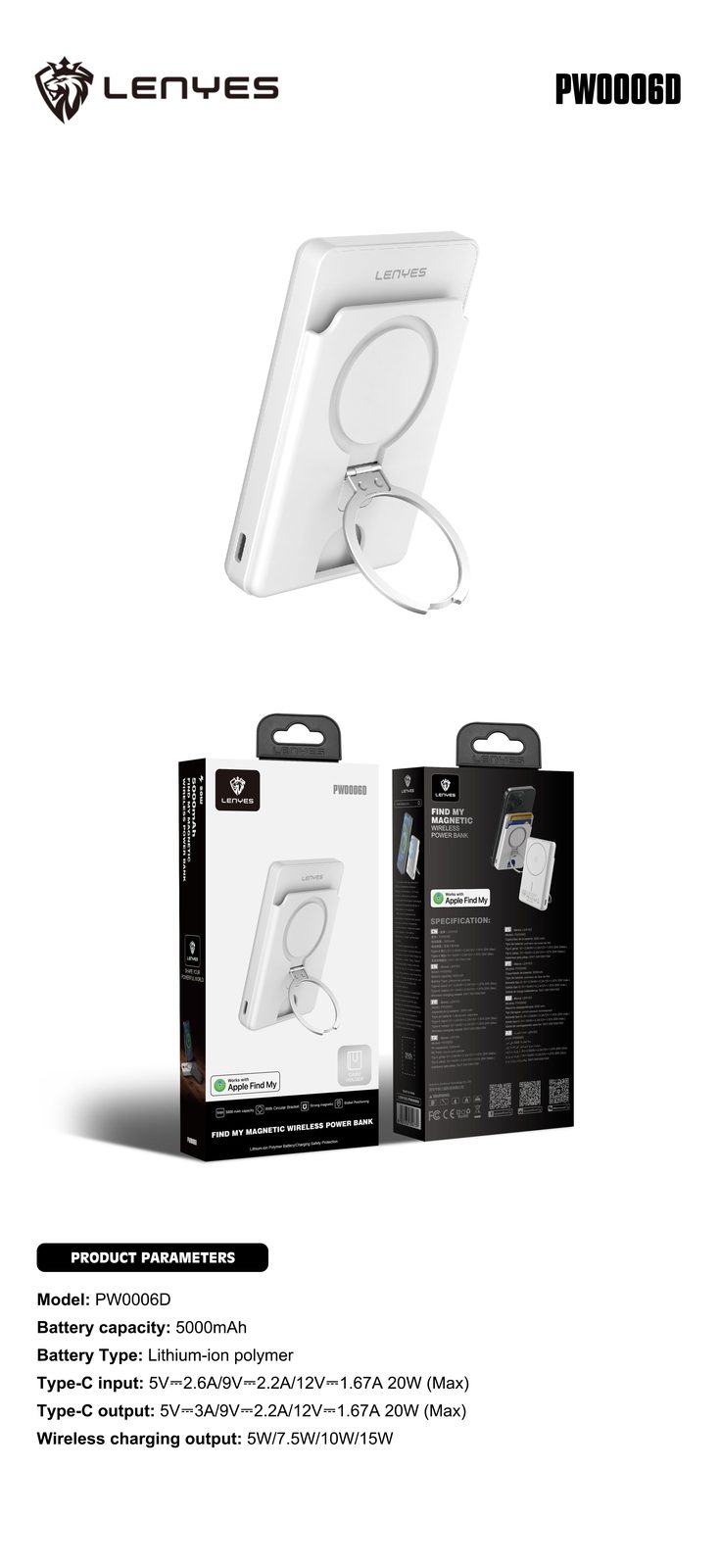 Powerbank Magnético Lenyes PW0006D 5.000mAh vista 3