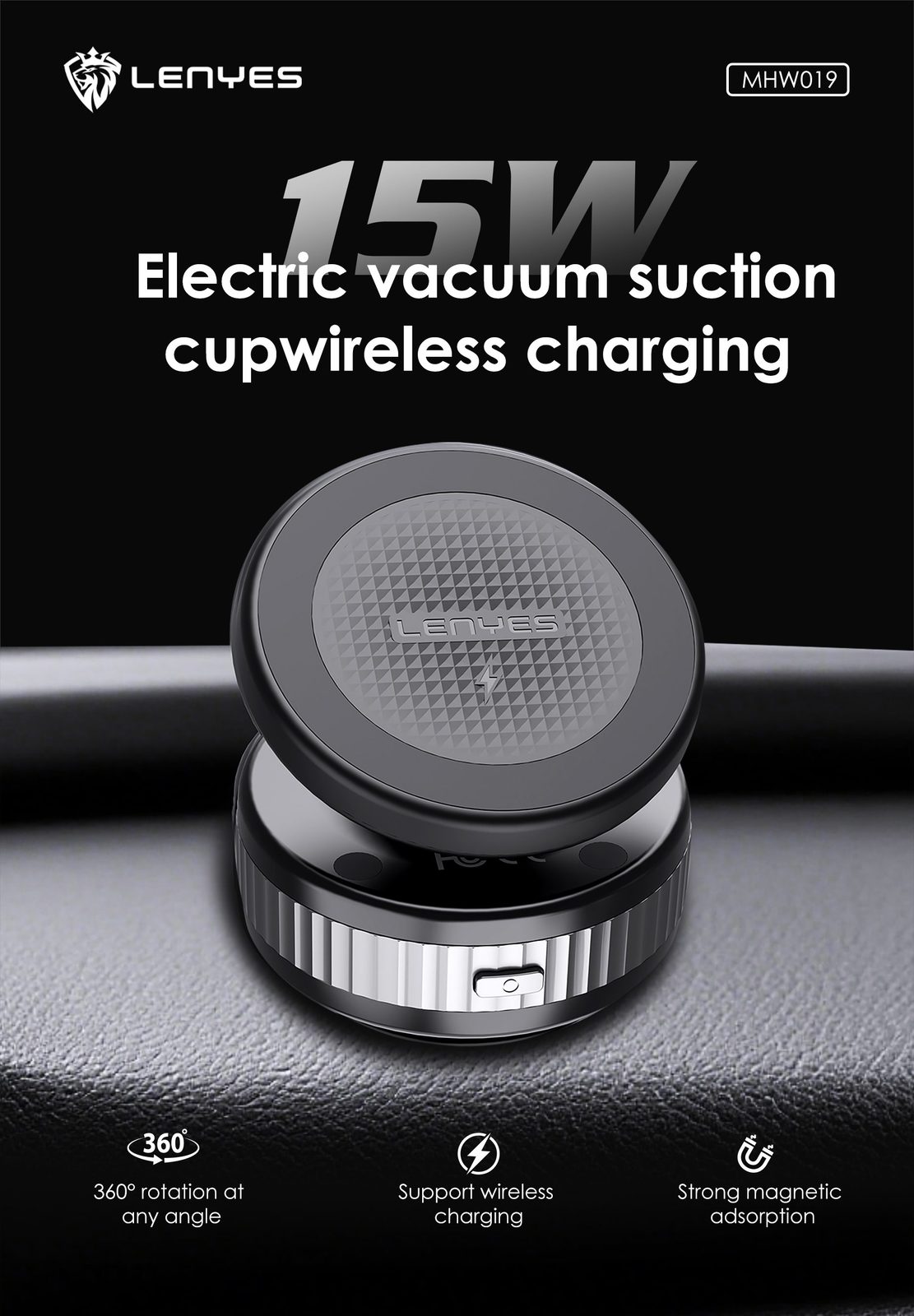 Soporte de Coche Lenyes MHW019 Ventosa Eléctrica 15W vista 2